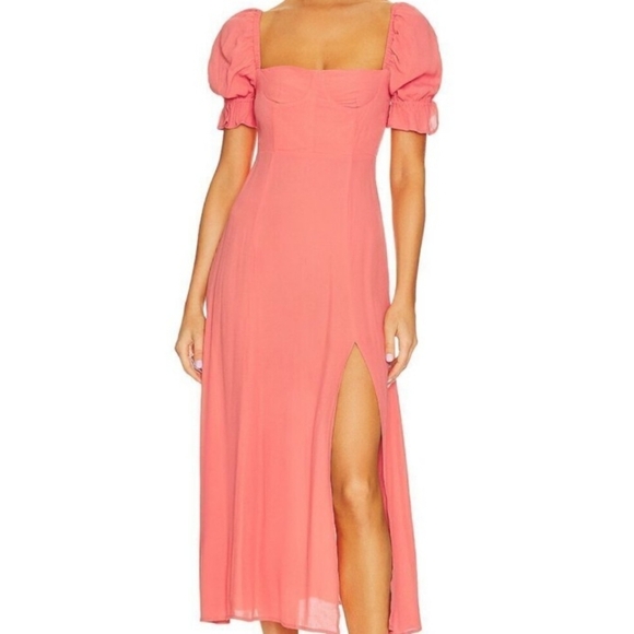 WeWoreWhat Puff-Sleeve Midi Coral Dress Size 4 - Picture 7 of 7